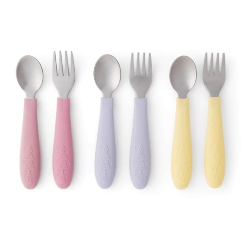 Babies/Toddler Stainless Steel Spoons + Forks with Silicone Handle