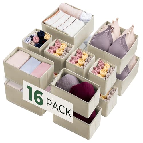 Kootek 16 Pack Drawer Organizer Clothes, Dresser Drawer Organizers for Clothing Fabric Foldable Closet Organizers and Storage Bins for Baby Clothes, Nursery, Underwear, Bras, Socks