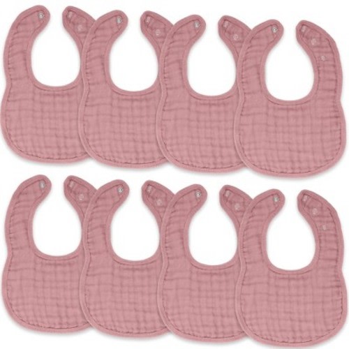 Muslin Cotton Baby Bibs, 8 Pack, Adjustable Size with Easy Snaps, Soft and Super Absorbent, Washable and Reusable By Comfy Cubs, Color: Mauve