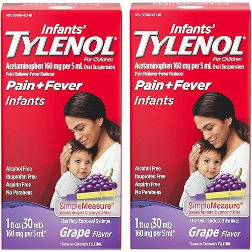 Infants' Tylenol Acetaminophen Liquid Medicine, Grape, 1 fl. oz (Pack of 2)