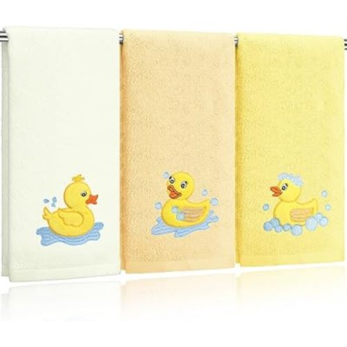 3 Pack Rubber Ducky Coastal Hand Towels for Bathroom 100% Cotton Embroidered Bathroom Towels 13.78 x 29.53 Inch Beach Hand Towels Soft Absorbent Cotton Towel (Yellow, Duck)