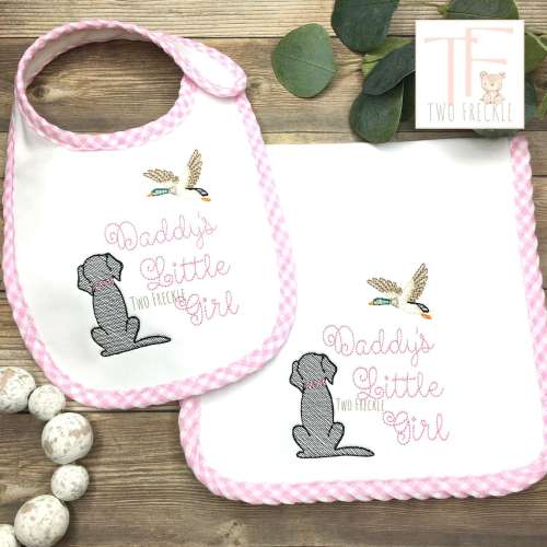 Daddy’s Little Girl Bib, Mallard Duck Hunting Bib, Embroidered Hunting Dog Burp Cloth, Baby Shower Gift, Baby Gown Gift