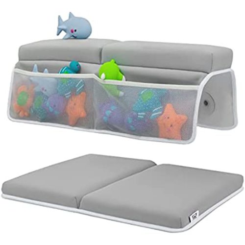 Baby Bath Kneeler and Elbow Rest Pad Set - Thickest Bathtub Kneeler Pad with Memory Foam and Bath Toys Organizer - Ideal Bath Kneeling Pad for Bathing Baby - Relieve your Knees and Elbows - Toodly