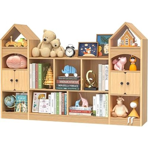 Castle Kids Bookshelf, Kids Bookcase Display Case Kids Toy Storage Organizer Multifunctional Storage Cabinet Bookshelf Suitable for Kids Room, Playroom, Oak