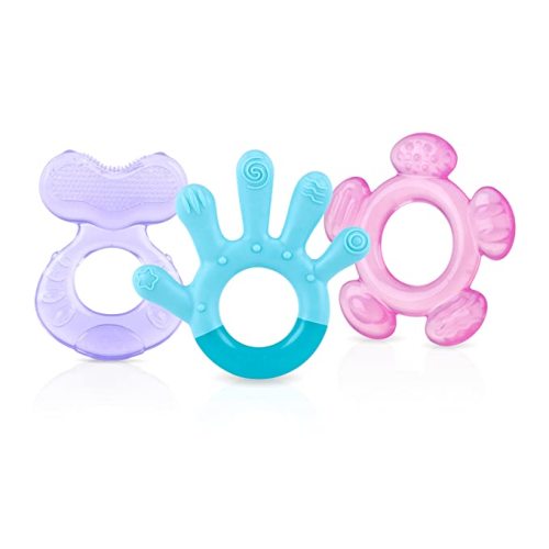 Nuby 3 Step Soothing Teether 3 Piece Set- Front, Middle, Back Teeth Teething- Pink/Purple, 3 m+ - Blue/Pink/Purple