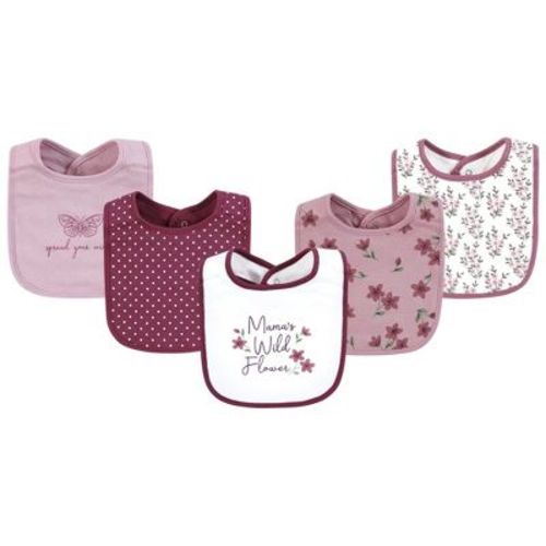 Hudson Baby Infant Girl Cotton Bibs, Plum Wildflower, One Size