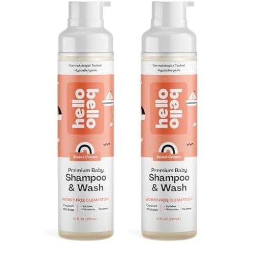 Hello Bello Extra Gentle Shampoo and Body Wash, Hypoallergenic and Pediatrician Tested Formula for Babies and Kids, Sweet Cream Scent, 10 FL Oz (2 Pack)