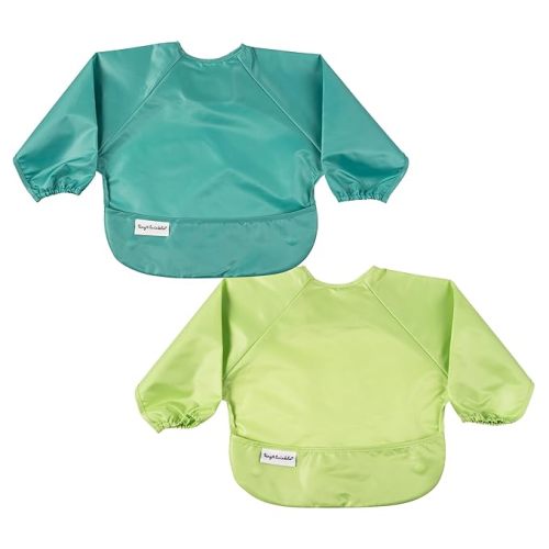 Tiny Twinkle Long Sleeve Bib for Babies & Toddlers | 2-Pack Waterproof Smock Bib for Eating | Machine Washable & Mess-Proof Feeding Essentials | Newborn Shower Gift (Rainforest,6–24M)