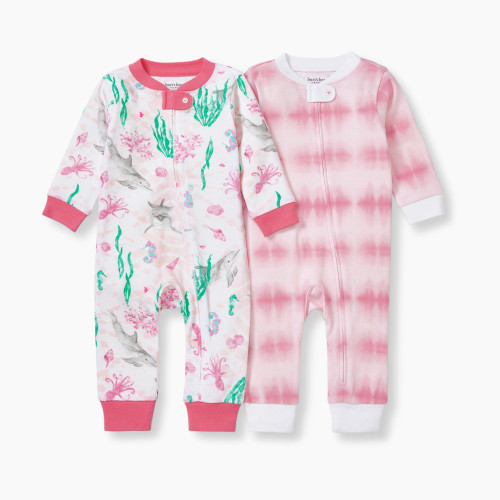 Burt's Bees Baby 2 Pack Sleep & Play Pajamas Organic Cotton - White/Pink, 0-3 M