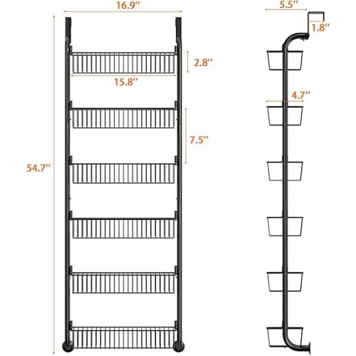 Over The Door Baby Products Organizer and Storage, 6-Tier Laundry Room Organization, Black
