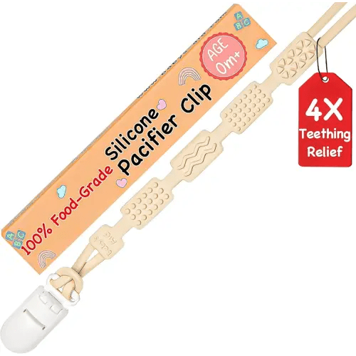 Baby’s Aid Silicone Pacifier Clip for 0m+, 4X Teething Relief, Soft and Flexible Pacifier Attachment with Clothing Safe Binky Clip, BPA Free, Baby Travel Essential for Infant, Newborn, and Toddler