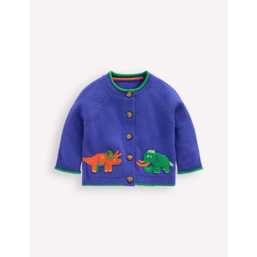 Novelty Logo Cardigan-Sapphire Blue Prehistoric Logo