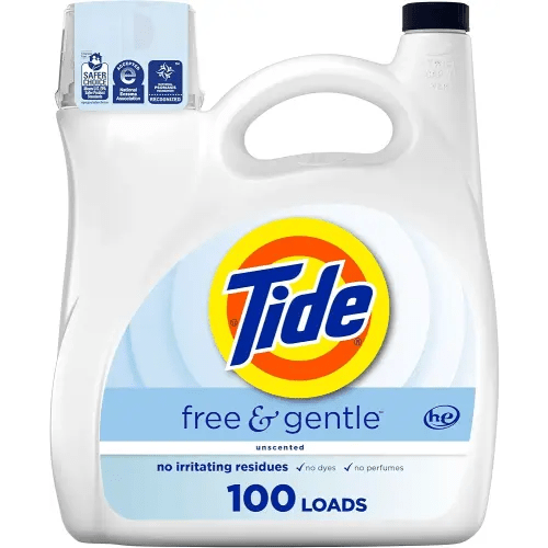 Tide Free & Gentle Liquid Laundry Detergent, 100 Loads, 132 fl oz, Tide Laundry Detergent, Clean Laundry Detergent (Packaging May Vary)