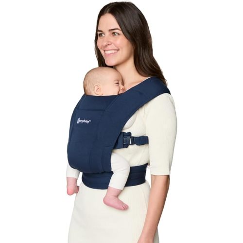 Ergobaby Embrace Baby Carrier Newborn to Toddler - Lightweight Ergonomic Baby Carriers - Cozy Essentials (7-25 Pounds), Ponte Knit, Midnight Blue