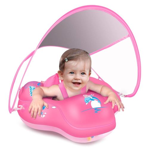 LAYCOL Baby Swimming Float Inflatable Baby Pool Float Ring with Sun Protection Canopy,add Tail no flip Over for Age of 3-36 Months