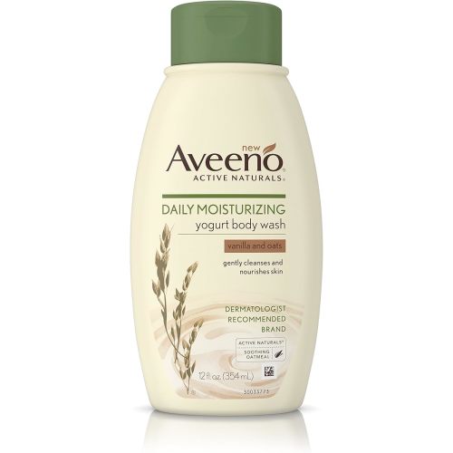 Aveeno Daily Moisturizing Yogurt Body Wash for Dry Skin with Soothing Oat & Vanilla Scent, Gentle Body Cleanser, 12 fl. oz (Pack of 3)