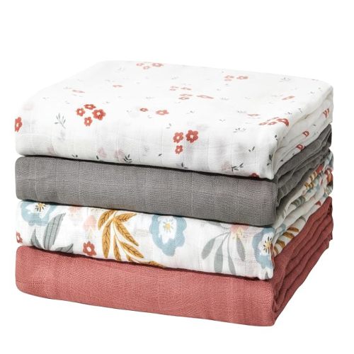 Momcozy Muslin Swaddle Blankets, Ultra Soft Neutral Swaddle Blanket, Breathable Large 47'' x 47'' Baby Infant Newborn Boys Girls Swaddling Receiving Blanket Wraps, Tiny Flower Clusters
