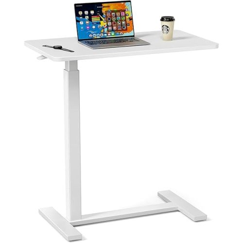Sweetcrispy Overbed Bedside Table with Wheels, Adjustable Hospital & Home Use Bed Table, Rolling Laptop Table, Mobile Standing Desk, White