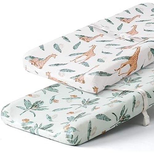 Stretchy Changing Pad Covers for Boys & Girls: 2 Pack Ultra Soft Baby Changing Table Cover, Fits Standard Changing Pads – Breathable & Stretchy Baby Changing Pad Cover for Newborns,Giraffe Leaf