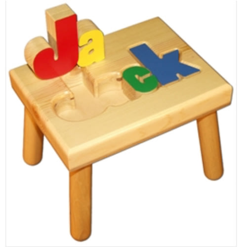 Small Wood Personalized Step Stool | Name Puzzle Stool for Kids