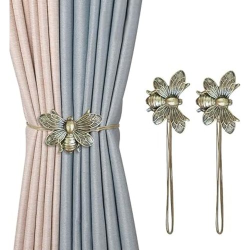 Curtain Holdbacks Gift Set of 2, Resin Magnetic Curtain Tiebacks Brown Flying Bee Curtain Holders, Decorative Curtain Ties for Drapes, Outdoor Home Office Curtain Farmhouse, Decorative Accessories