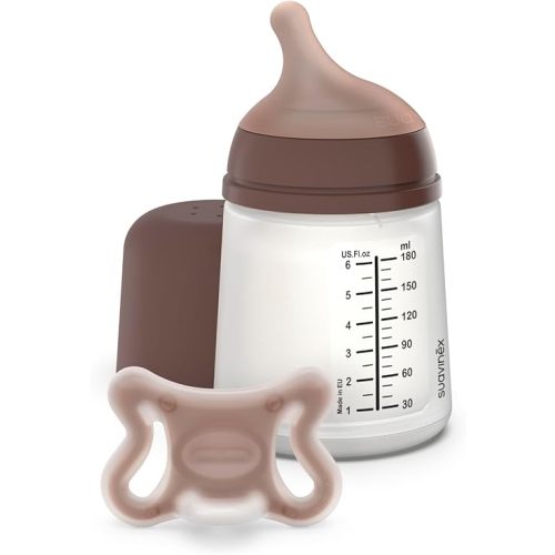 Suavinex Zero Zero Newborn Starter Set Small Anti Colic Baby Bottle + Pacifier, No 1 Spanish Baby Bottle Brand, Minimizes Bottle Rejection & Nipple Confusion, Adaptable Flow - Deep