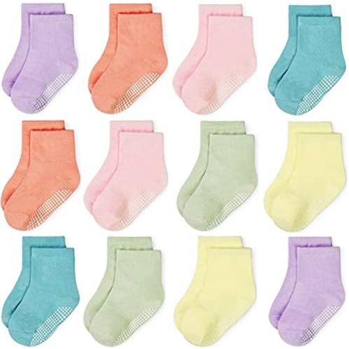 GRPSKCOS Baby Socks Boys Girls, 12 Pairs Non Slip Socks Anti Skid Sticky Cotton Socks for 0-7 Years Infant Toddler Kids