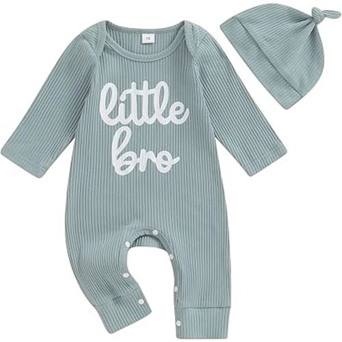 Newborn Baby Boy Clothes Little Brother Romper Jumpsuits 2Pcs Clothing One Piece Lil Bro Set Infant Outfit