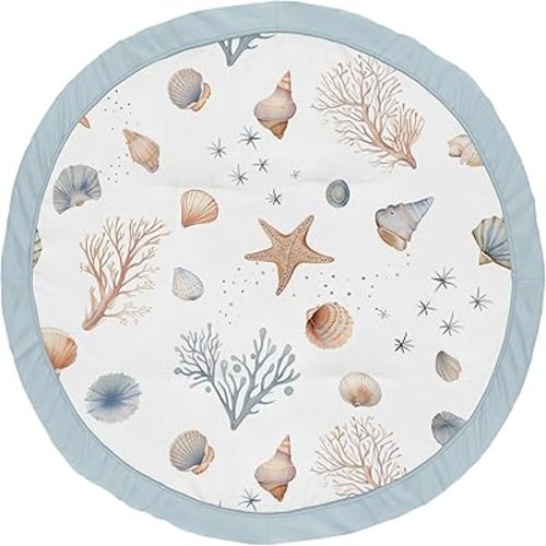 Sweet Jojo Designs Ocean Seashells Boy, Girl, Unisex/Gender Neutral Baby Play Mat Tummy Time Activity, Toddler Floor Infant Playmat - Nautical, Beach Theme, Watercolor, Starfish, Coastal, Aquatic, Sea