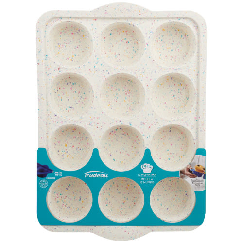 Trudeau Silicone 12 Count Muffin Pan, Multicolor Confetti, Dishwasher Safe