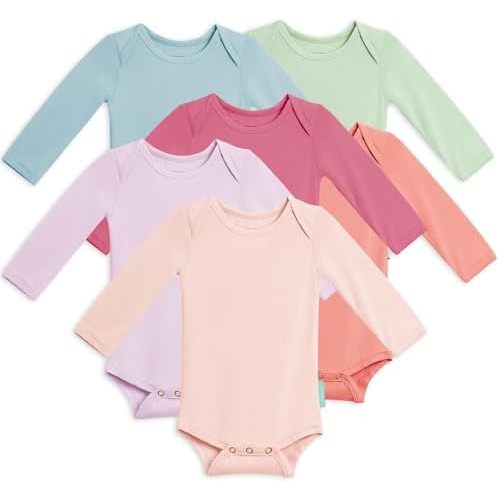 Size: 3-6months - Bamboo Rayon Long Sleeve Baby Bodysuits, Premium Soft Bodysuits Unisex Boy Girl White Bodysuit 6-pack