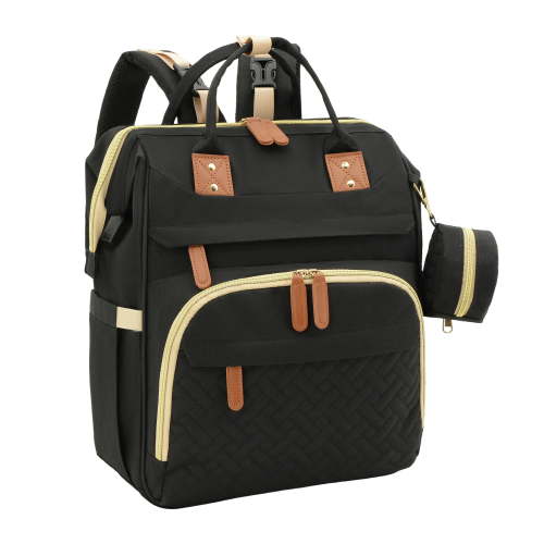 Diaper Bag Backpack, DERSTUEWE Diaper Backpack, Baby Bag with Insulated Bottle Pockets, Unisex, Black