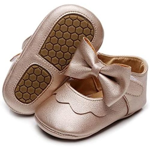 HONGTEYA Infant Baby Girls Mary Jane Flats Non Slip for Toddler First Walkers Soft Sole PU Leather Crib Shoes Sneaker Wedding Party Christmas Princess Dress Shoes Baby Moccasins Girls