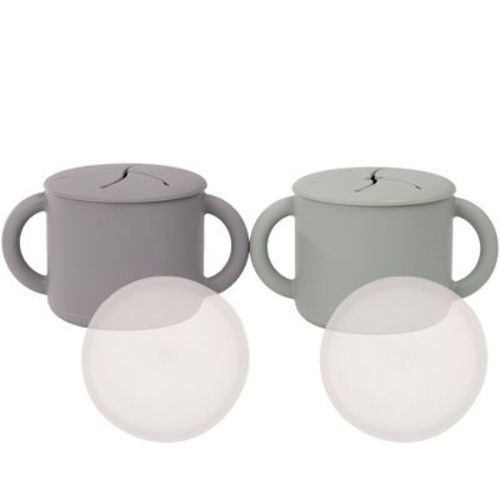 Weesprout Snack Containers, Food Grade Silicone Cups, Spill-proof Tops For Toddlers & Babies - Set Of 2 (matte Gray, Matte Green)
