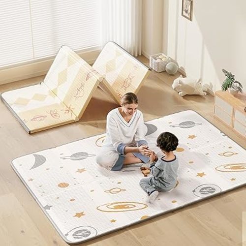 Baby Play Mat,YOYU Thick Playmat,Foldable Waterproof&Soundproof Reversible Crawling Mat for Babies and Toddlers,Easy to Clean and Store (Universe+Sky, 59 * 71 * 0.4nch)
