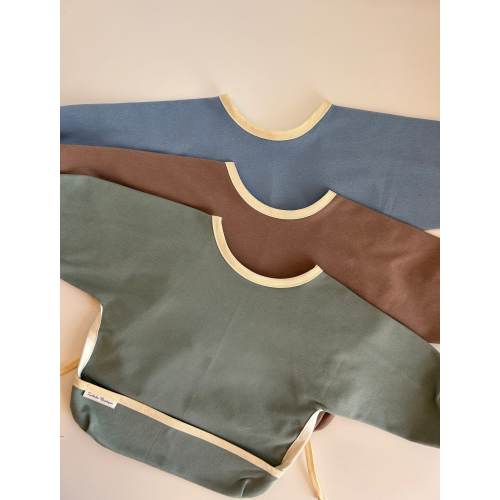 ORGANIC KNIT COTTON - Long sleeve bib with pouch and elastic in the cuffs!!!