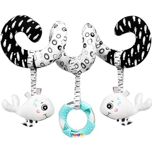 Baby Spiral Hanging Stroller and Car Seat Toys Black and White High Contrast Sensory Toy Newborn Plush Activity Toys Thank You Gifts for 0 3 6 9 12 Months Girls Boys-Whale