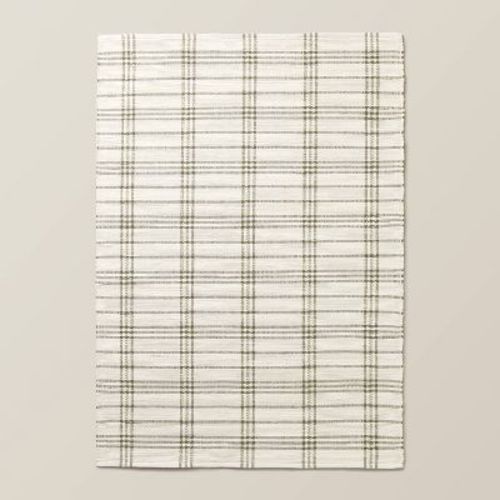 7'x10' Tri-stripe Plaid Handmade Woven Area Rug Green/cream - Hearth & Hand™ With Magnolia: Farmhouse Style, Indoor Flatweave Rug
