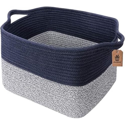 Goodpick Woven Storage Basket for Shelves, 13" x 10" x 9", Blue