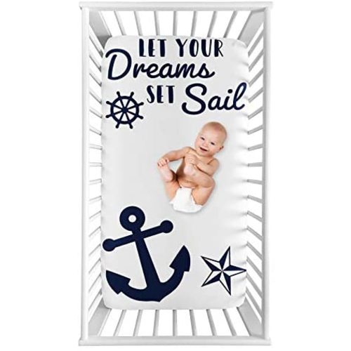 Sweet Jojo Designs Navy Blue White Anchors Boy Girl Fitted Crib Sheet Baby Toddler Bed Nursery Photo Op - Nautical Theme Ocean Sailboat Sea Marine Sailor Anchor Dreams Set Sail Unisex Gender Neutral