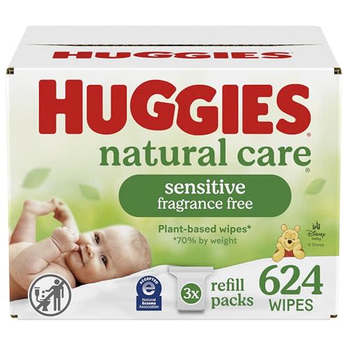 Huggies Natural Care Sensitive Baby Wipes, Hypoallergenic, 99% Purified Water, 3 Refill Packs (624 Wipes Total)