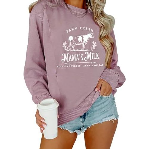 Women Nursing Sweatshirts for Breastfeeding Zip Nursing Friendly Maternity Sweater Mama's Daily Farm Fresh Milk Pullover Tops