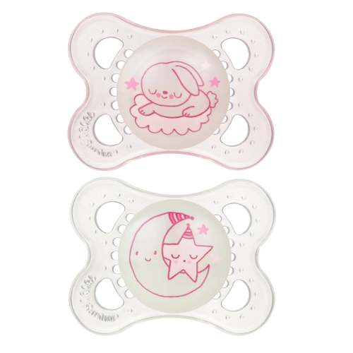 MAM Glow In The Dark Pacifiers  2 Pack for 0-6 Months, Pink