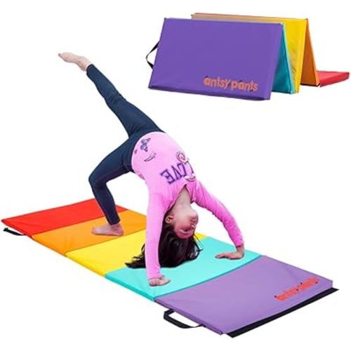 Antsy Pants Tumbling Mat – Gymnastics Mat, Easy to Clean, Sturdy, Foldable Tumbling Mat for Kids, Padded, Portable, Carrying Handle, Gymnastics Equipment for Activity Play
