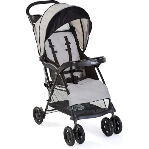 Kolcraft Cloud Plus Lightweight Toddler Umbrella Baby Stroller with Large Storage Basket and Canopy, Reclining Seat, Child and Parent Trays, Compact Easy Fold for Summer Travel - Slate Gray