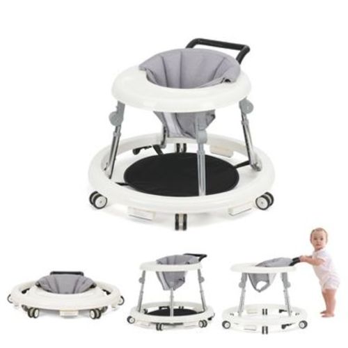 Wismind Baby Walker Adjustable Height Foldable Toddler Walker with Wheels and Activity Tray for Boys and Girls,White