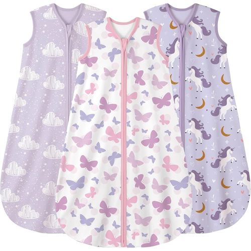 Yoofoss Baby Sleep Sack 0-6 Months Wearable Blanket for Babies 100% Organic Cotton 2-Way Zipper TOG 0.5 Toddler Sleeping Sack 3 Pack, Comfy Lightweight Sleep Sacks