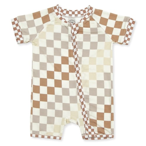 Neutral Checker Zip Up Pajamas