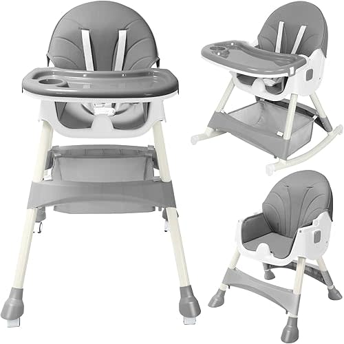 Foldable 4-in-1 Baby High Chair for Toddlers with Removable Tray, Locking Wheels & 5-Point Seat Belt