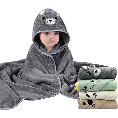Hooded Baby Towels, 4 Packs Premium Soft Baby Bath Towels with Hood for Babies, Toddler, Infant - Ultra Absorbent, Baby Stuff Shower as Best Gifts for Boys and Girls (4Pack)